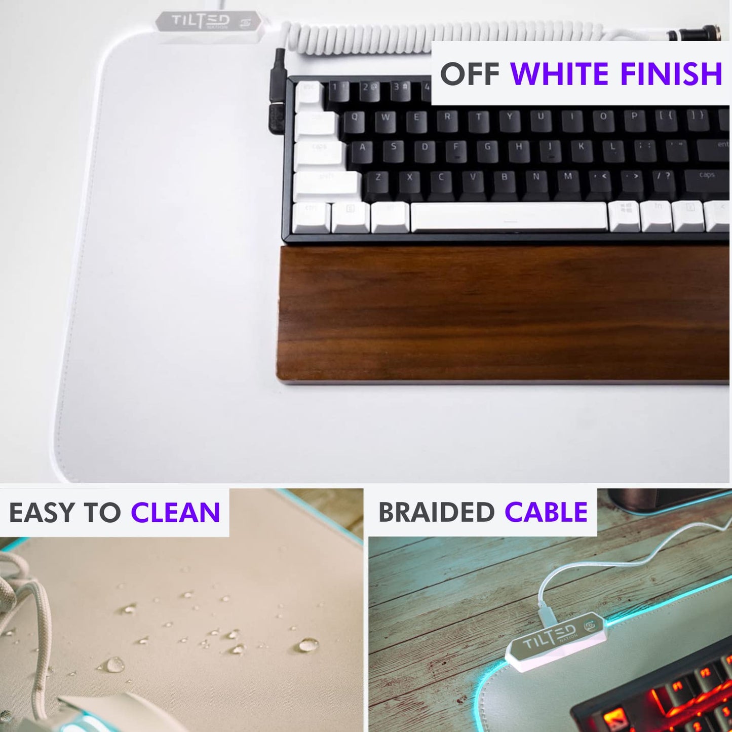 Tilted Nation Bone White Gaming Mouse Pad RGB - Create Your Dream Setup - Bright LED Mouse Pad XL with 8 Light Modes - Smooth Gliding Large RGB Gaming Mouse Pad White - Easy to Clean - Bone White
