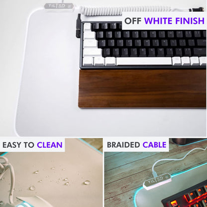Tilted Nation Bone White Gaming Mouse Pad RGB - Create Your Dream Setup - Bright LED Mouse Pad XL with 8 Light Modes - Smooth Gliding Large RGB Gaming Mouse Pad White - Easy to Clean - Bone White