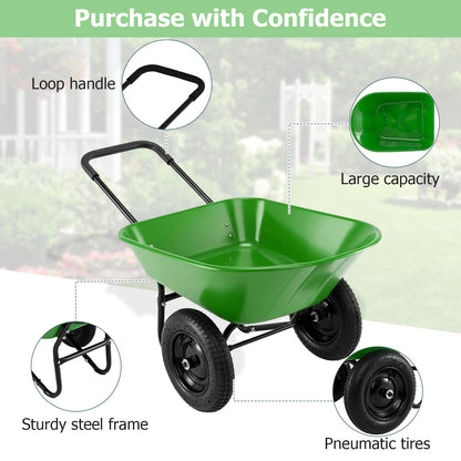 ERGOMASTER Dual-Wheel Wheelbarrow, Home Utility Garden Cart, Large Heavy Duty Yard Cart for Gardening (Bright Green)