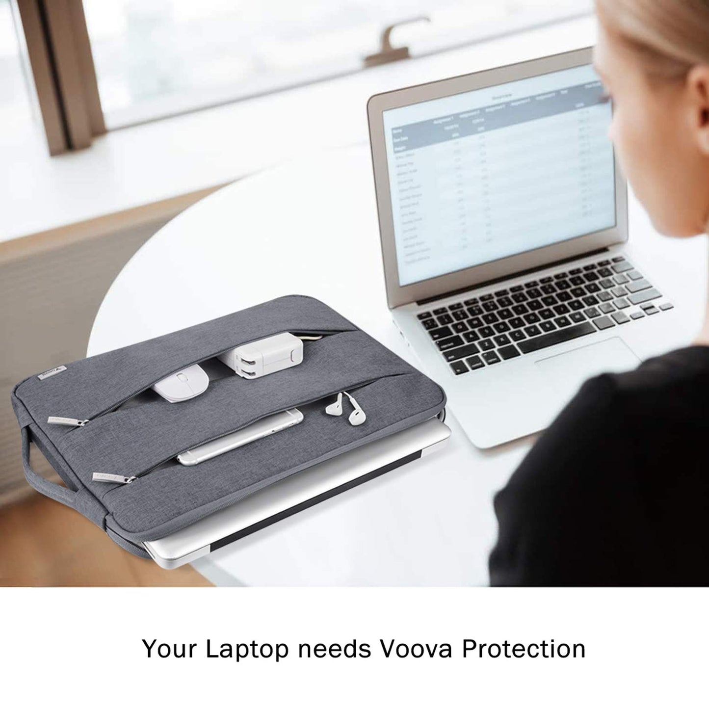 Voova Laptop Sleeve Case 13 13.3 Inch for MacBook Air 13 M1/M2/M3 2020-2024, MacBook Pro 13/14, Waterproof Slim Computer Bag Cover with Handle and Accessory Pocket, Grey