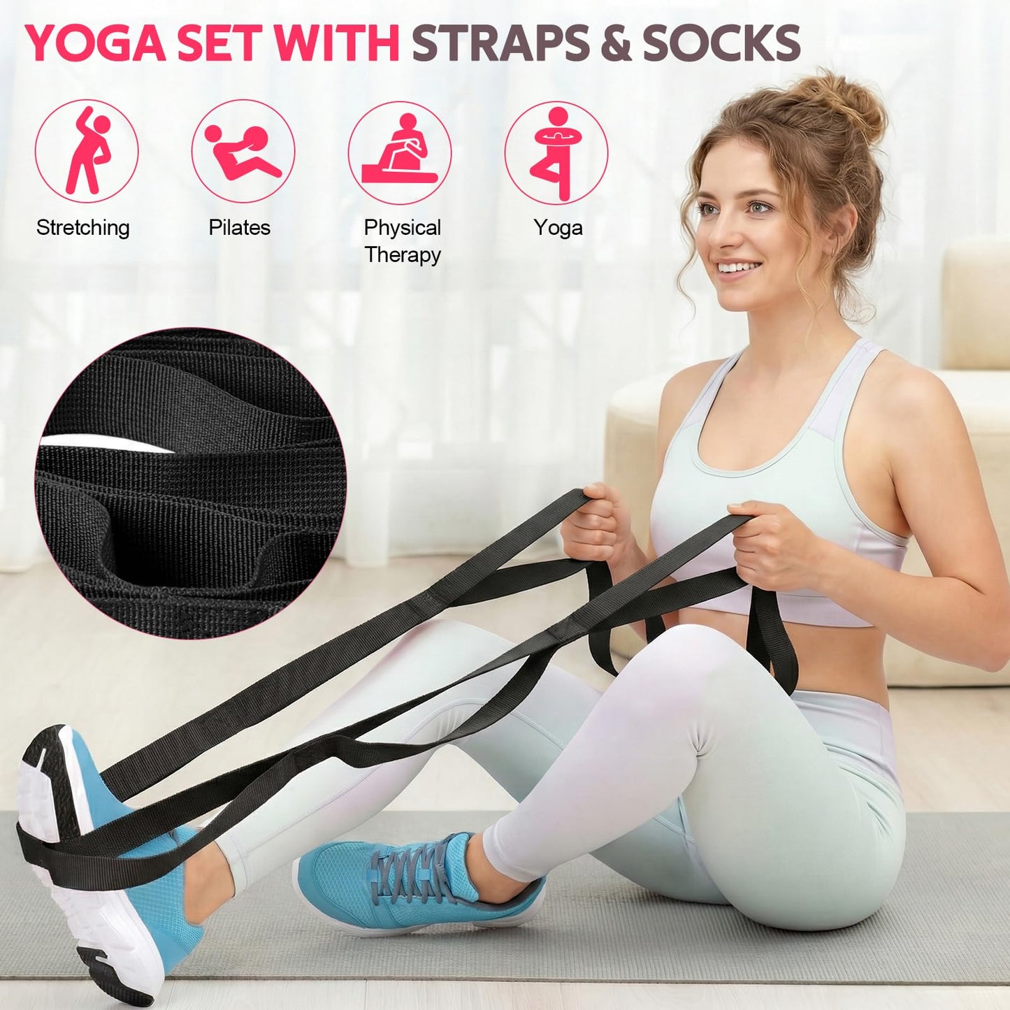 WALITO 15 PCS Pilates Kit, Adjustable Pedal Resistance Band with Handle, Figure 8 Resistance Band for Exercise Women, At Home Workout Equipment Set with Yoga Ball & Booty Bands for Full Body Gym