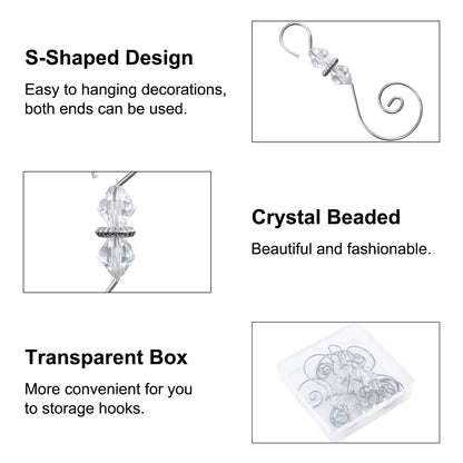 INCREWAY Ornament Hooks, 30 PCS Silver S-Shaped Hangers Hook Swirl Christmas Tree Hanger Metal Hooks with Crystal Beaded