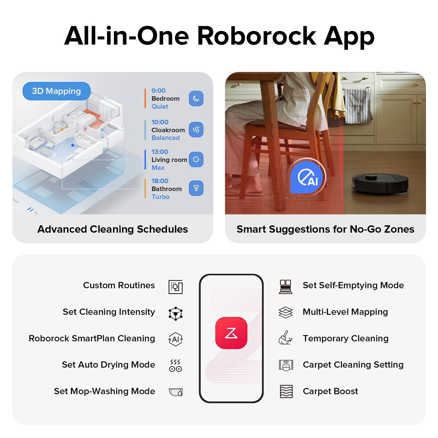 roborock Qrevo Series Robot Vacuum and Mop, 8000Pa Suction, Upgraded from Qrevo S, Anti-Tangle Brushes, Smart Obstacle Avoidance, Auto Mop Washing, All-in-One Dock, 200RPM Spinning Mops, Black(QV 35A)