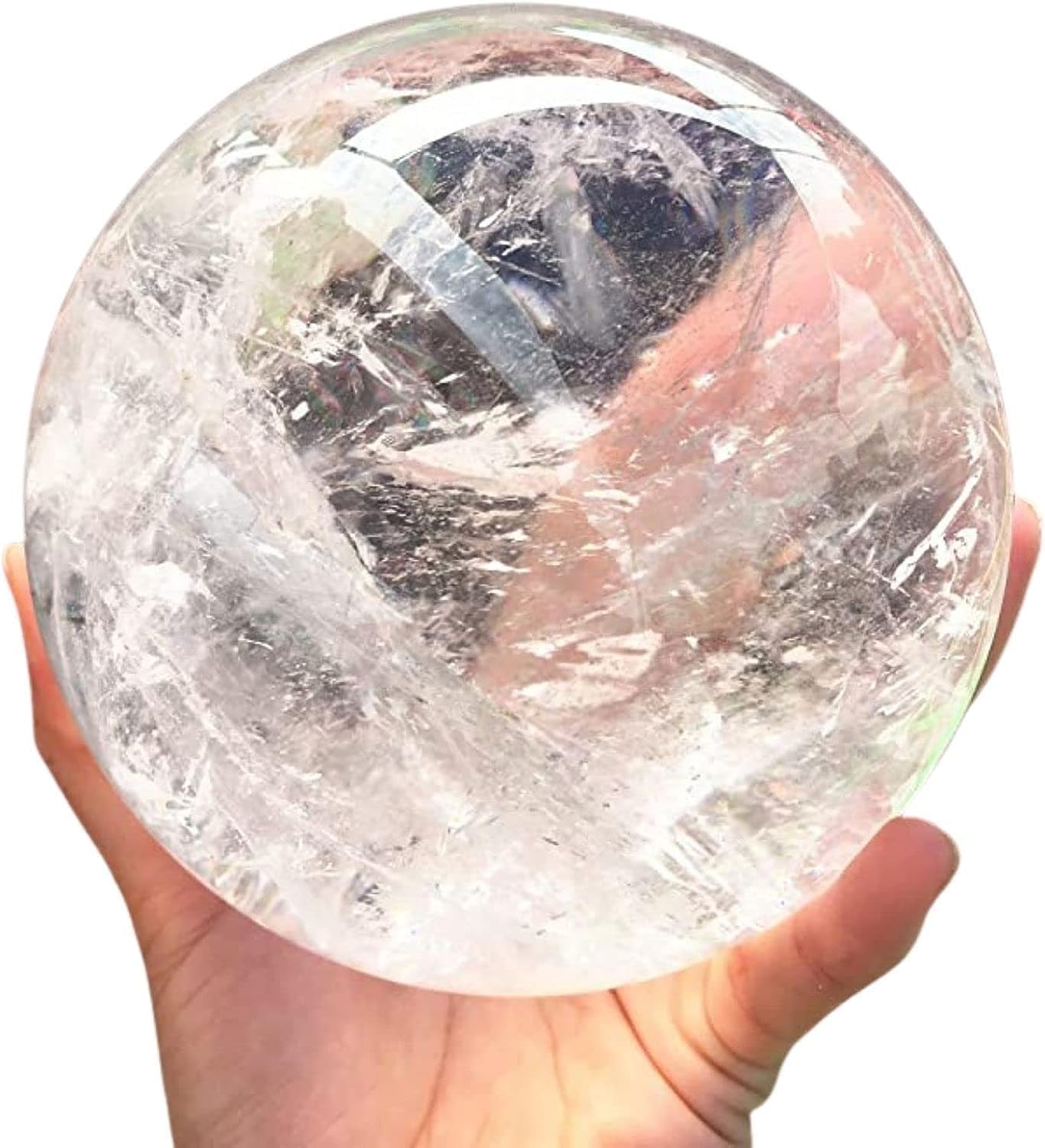 RALDMOV Natural Clear Quartz Crystal Ball,White Crystal Sphere Healing Crystal Ball with Stand Home Decor Prosperous Love Invite Wealth + Pedestal (700g)