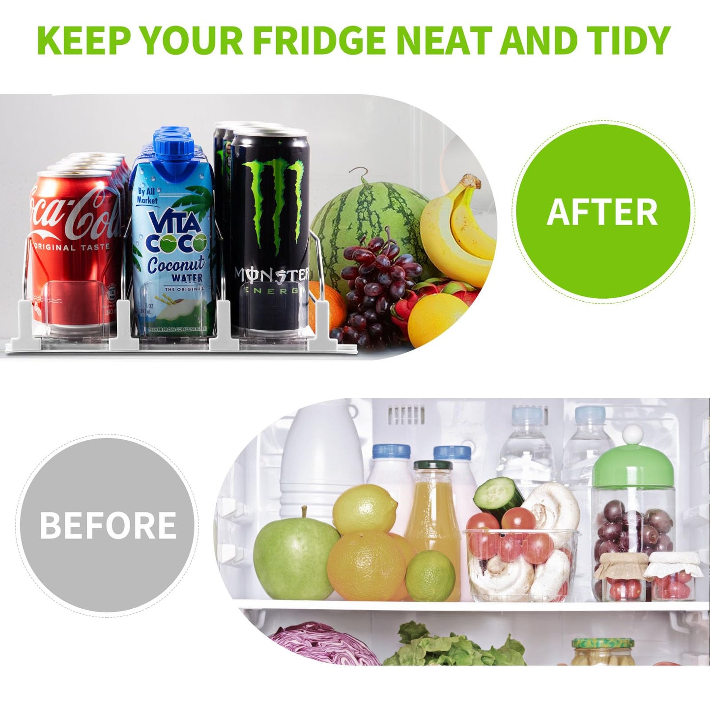 Drink Organizer for Fridge, Soda Can Dispenser for Refrigerator, Automatic Drink Dispenser for Fridge Holds up to 25 Cans, 5 Row