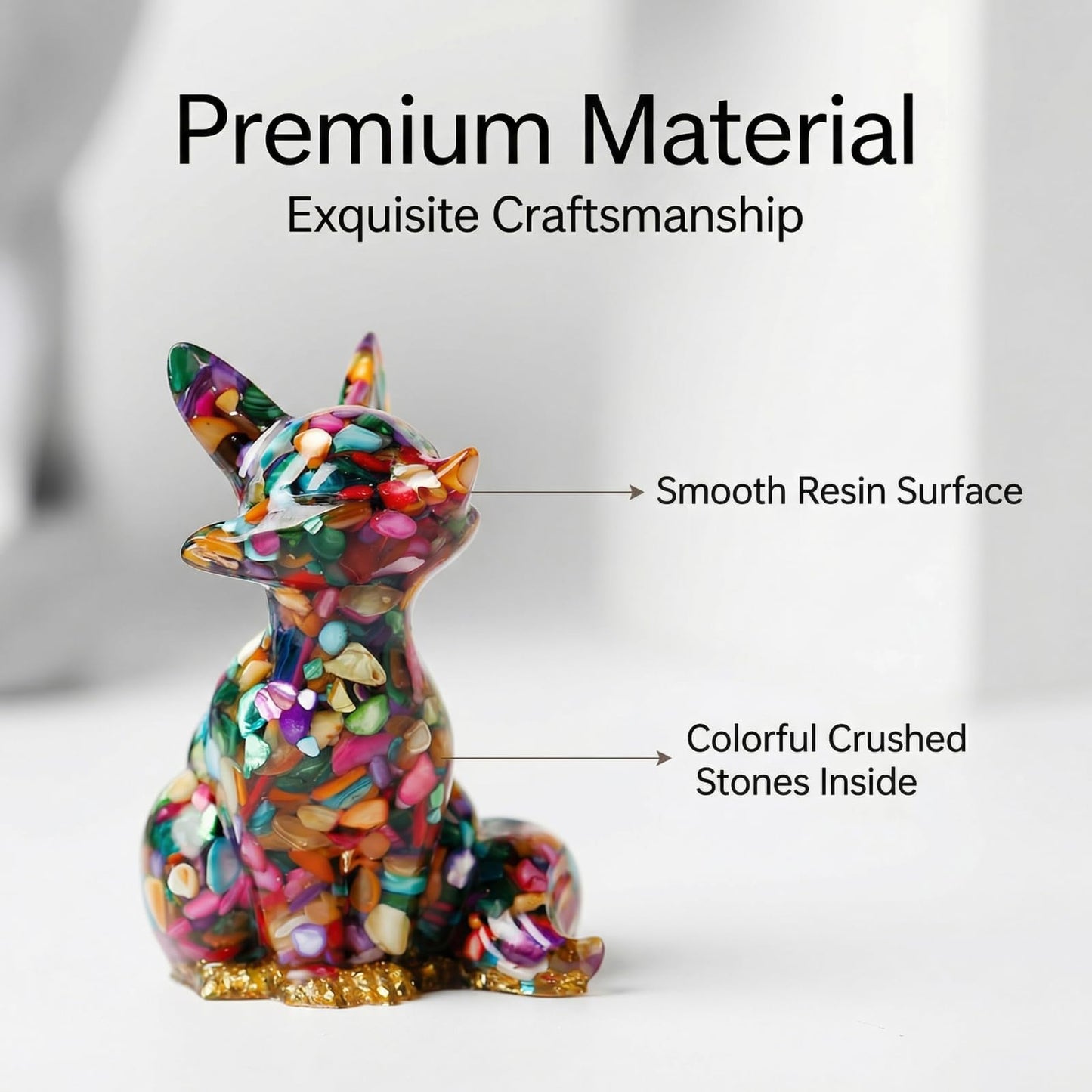 Resin Fox Figurine - Handmade Animal Statue Inlaid with Natural Crystal Stones | Home Decoration, Desktop Ornament, Creative Gift (Colour Shell Fox)
