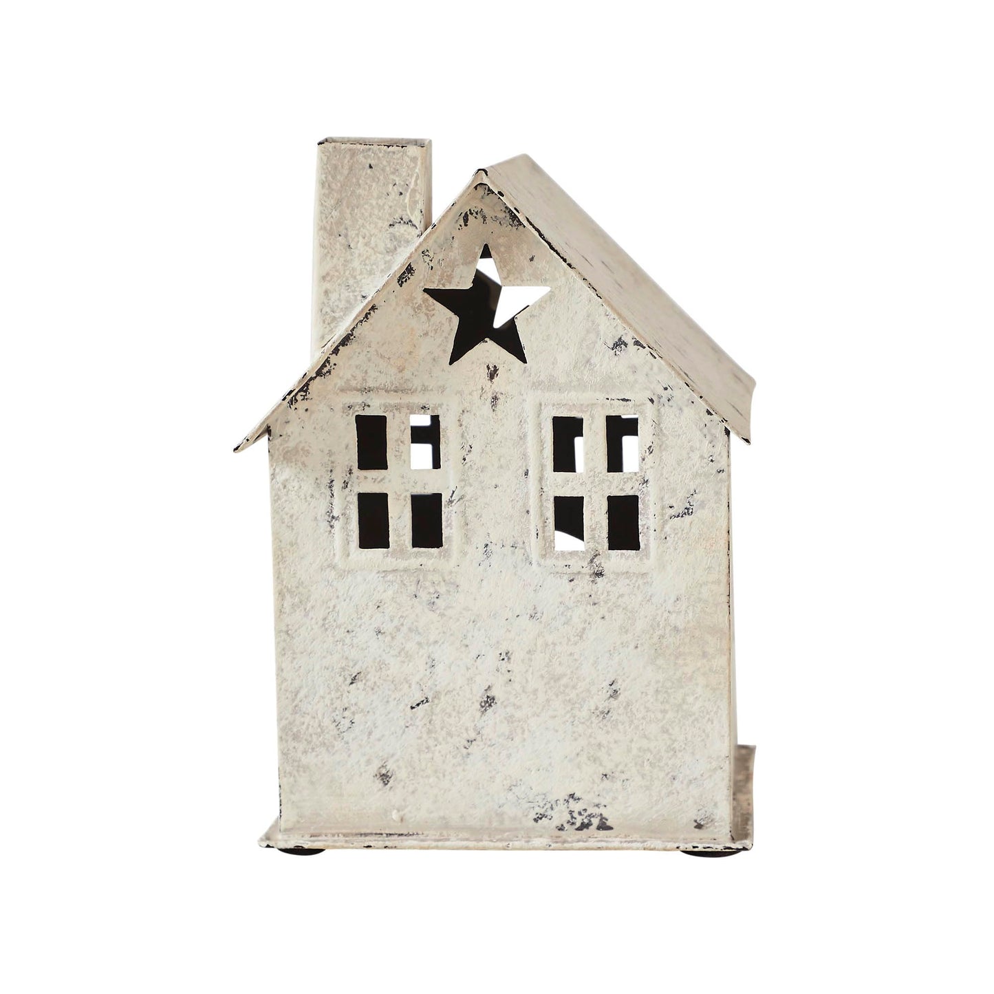 Tealight Holder Metal Village House D Antique Cream 6.75x4.75x4.5