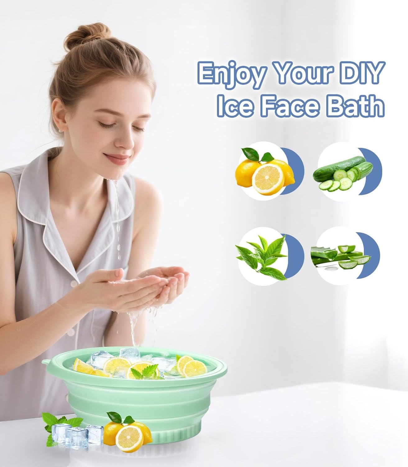 Face Bowl for Ice with Built-in Ice Tray – Collapsible Silicone Facial Ice Bath Bowl for Cold Plunge Therapy, Skin Tightening & Acne Relief – Portable Spa Tool for Home & Travel(Black)