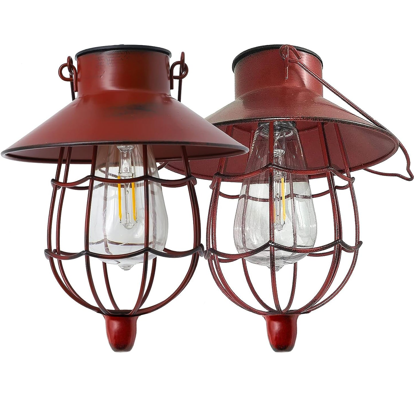 YAKii 2 Pack Solar Lantern Hanging Waterproof Outdoor Metal Solar Lamp with Warm White Light Decorate for Yard Garden Pathway Patio Porch Decor (Red)