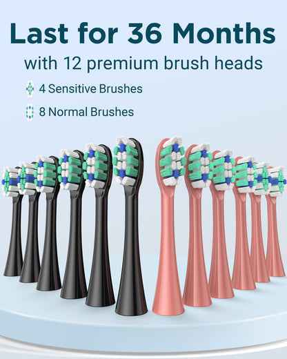 Rtauys M5 Sonic Electric Toothbrush for Adults and Kids - Rechargeable Electric Toothbrush Kids Ages 12+ and Adults with 8 Brush Heads & Travel Case, 120 Days Battery Life - Pink