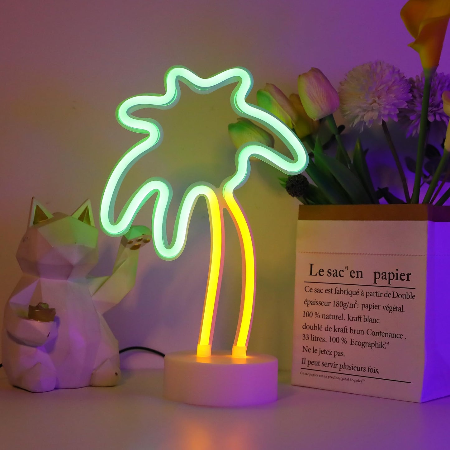 ENUOLI Palm Tree Lights Neon Signs,LED Coconut Tree Neon Light for Bedroom,Battery/USB Powered Palm Tree Night Lamp with Holder Base for Kids Room Bar Christmas Birthday Wedding Party