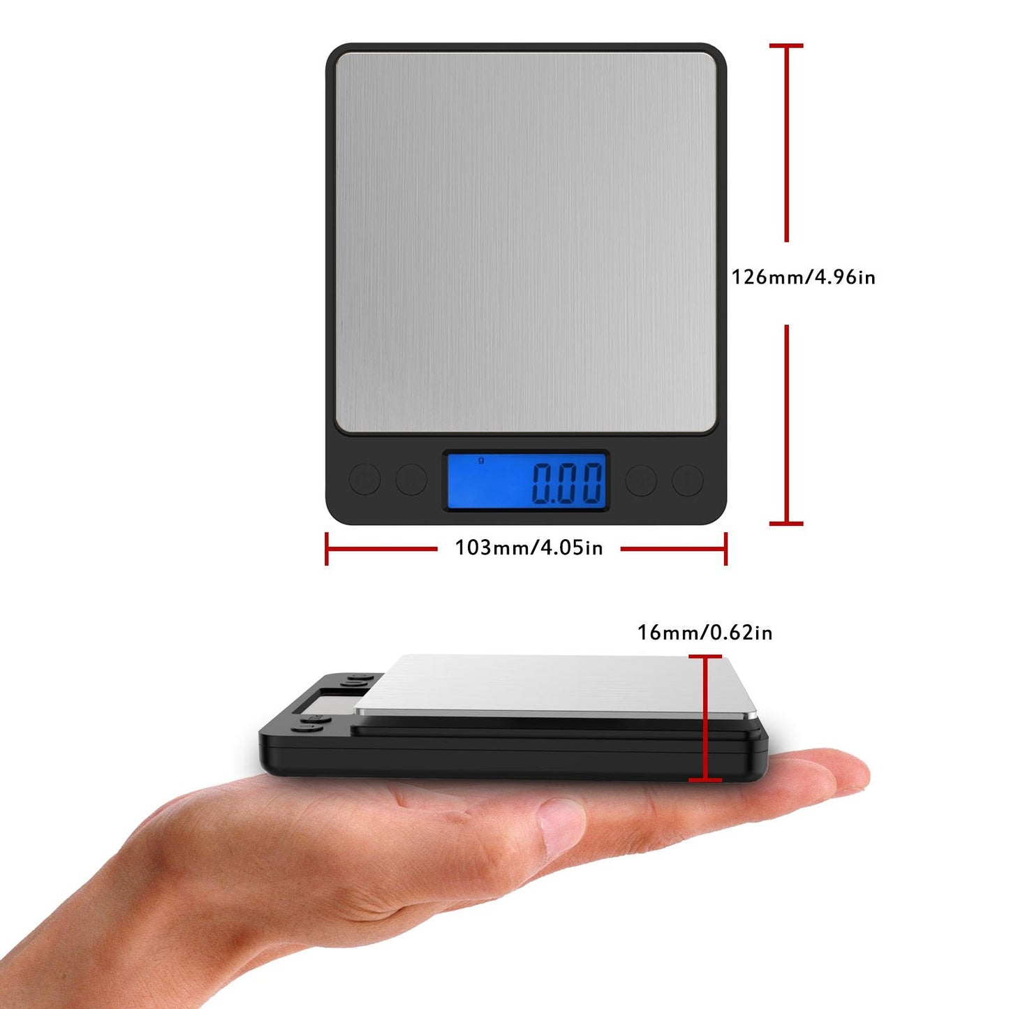 Ascher Electronic Portable Digital Weighing Scale with Back-lit LCD Display 500x0.01g Black