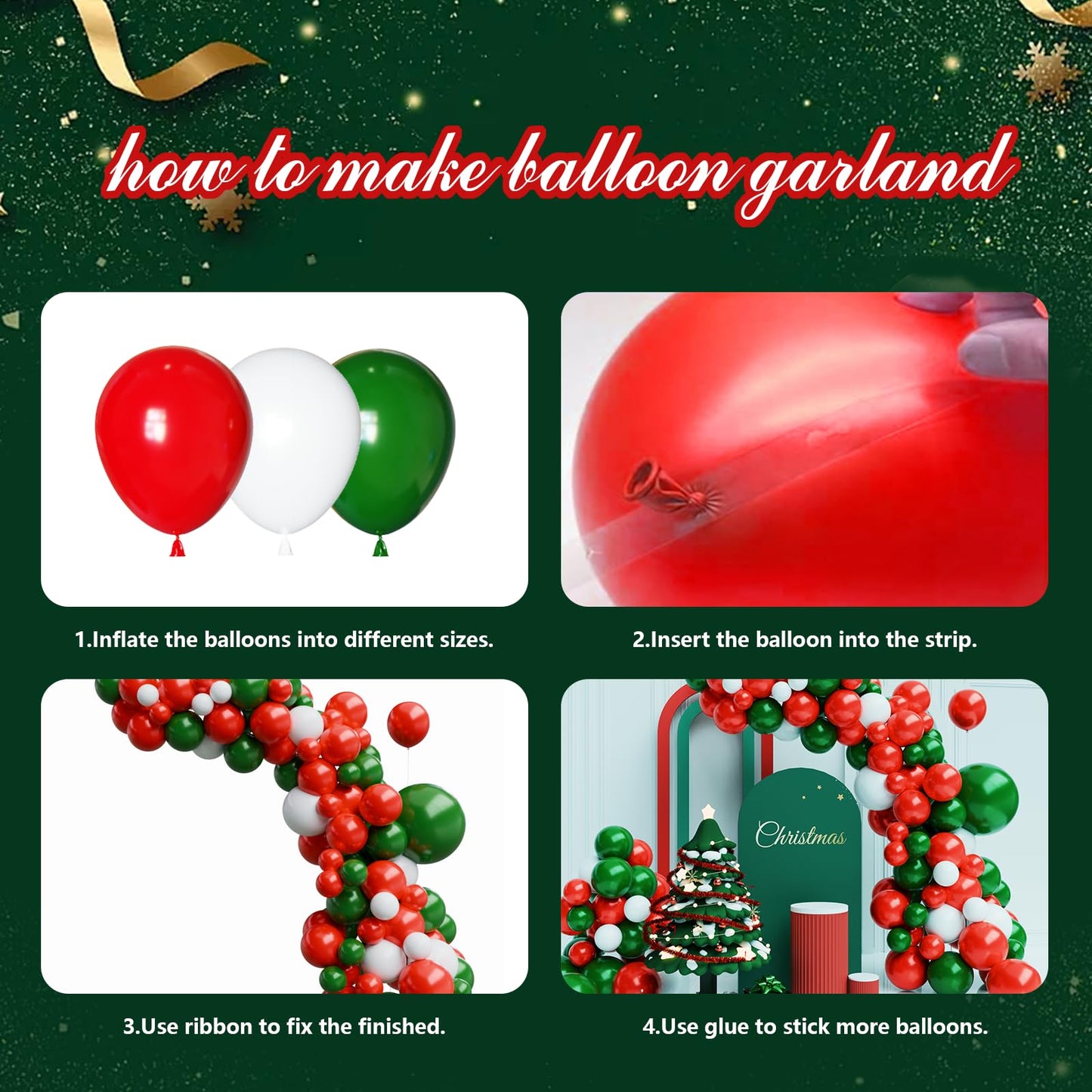 Christmas Balloons Garland Arch Kit, 129pcs Red Green White Balloons Kit Different Size,Red and Green Latex Balloons for Christmas New Years Party Decorations