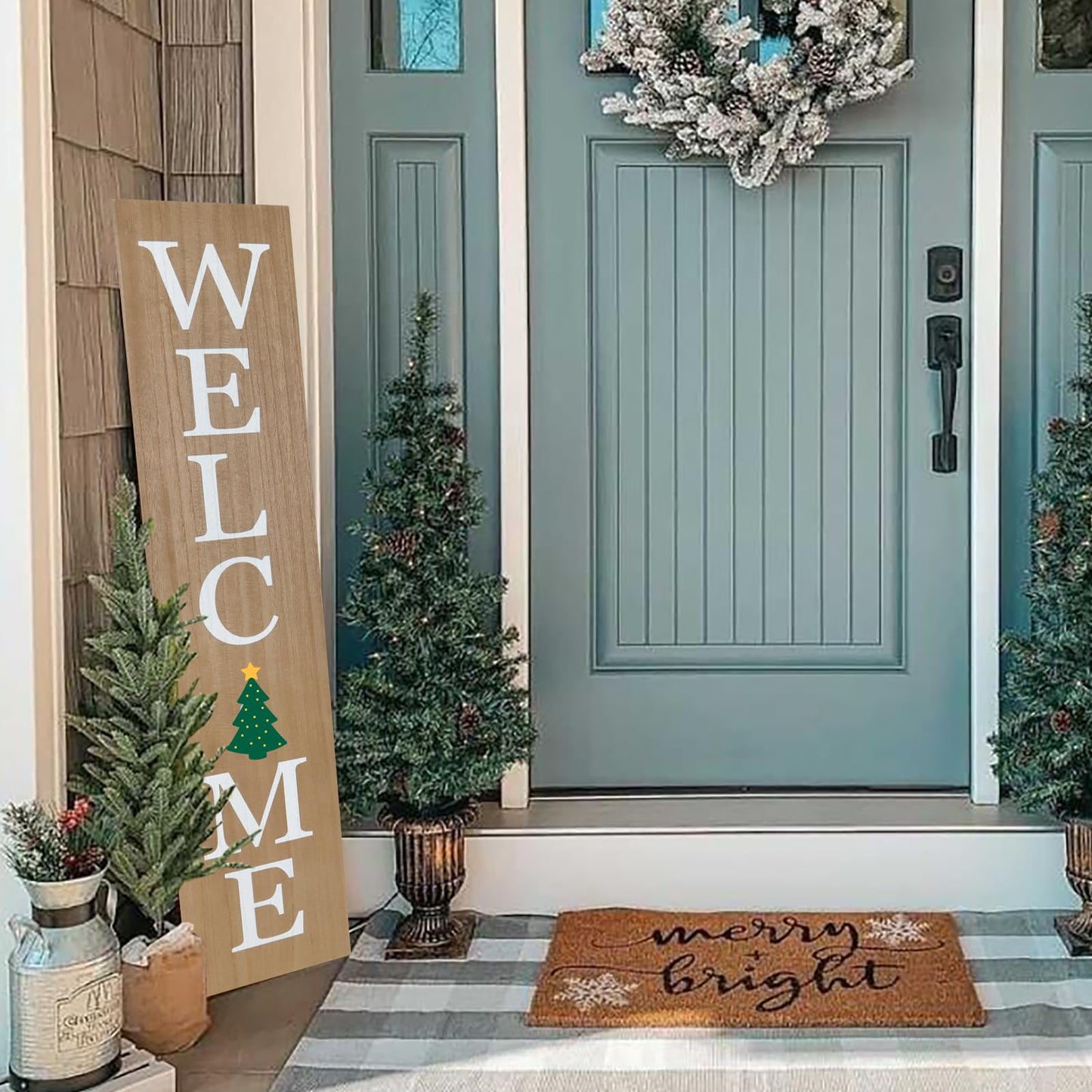 Interchangeable Wooden Porch Welcome Sign with 12 Interchangeable Icons 45"X9" Large Standing Hanging Seasonal Home Decor for Porch Wall Yard Decorations (Wood)