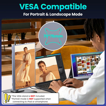 Portable Monitor 15.6" FHD 85% sRGB 60Hz IPS HDR HDMI USB-C Travel Monitor for Laptop MacBook PC Surface PS5 Xbox, External Display with Cover & Speakers, VESA Compatible