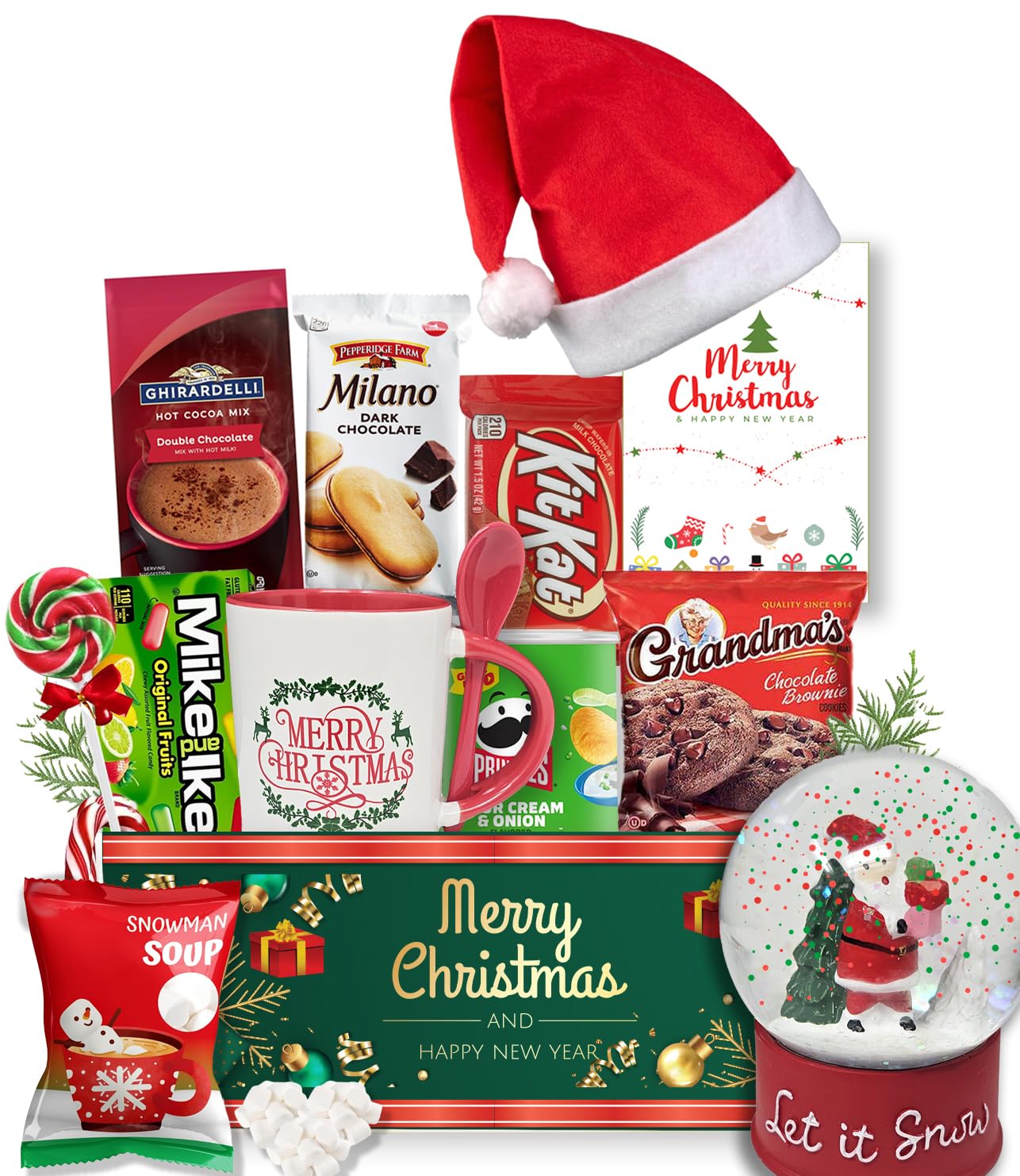 The ultimate CHRISTMAS GIFT basket bundle gift set for Kids, teenage, Candy & snacks, mug, & snow globe Variety gift box Christmas Holiday Gift Care package for brother, sister, son, daughter