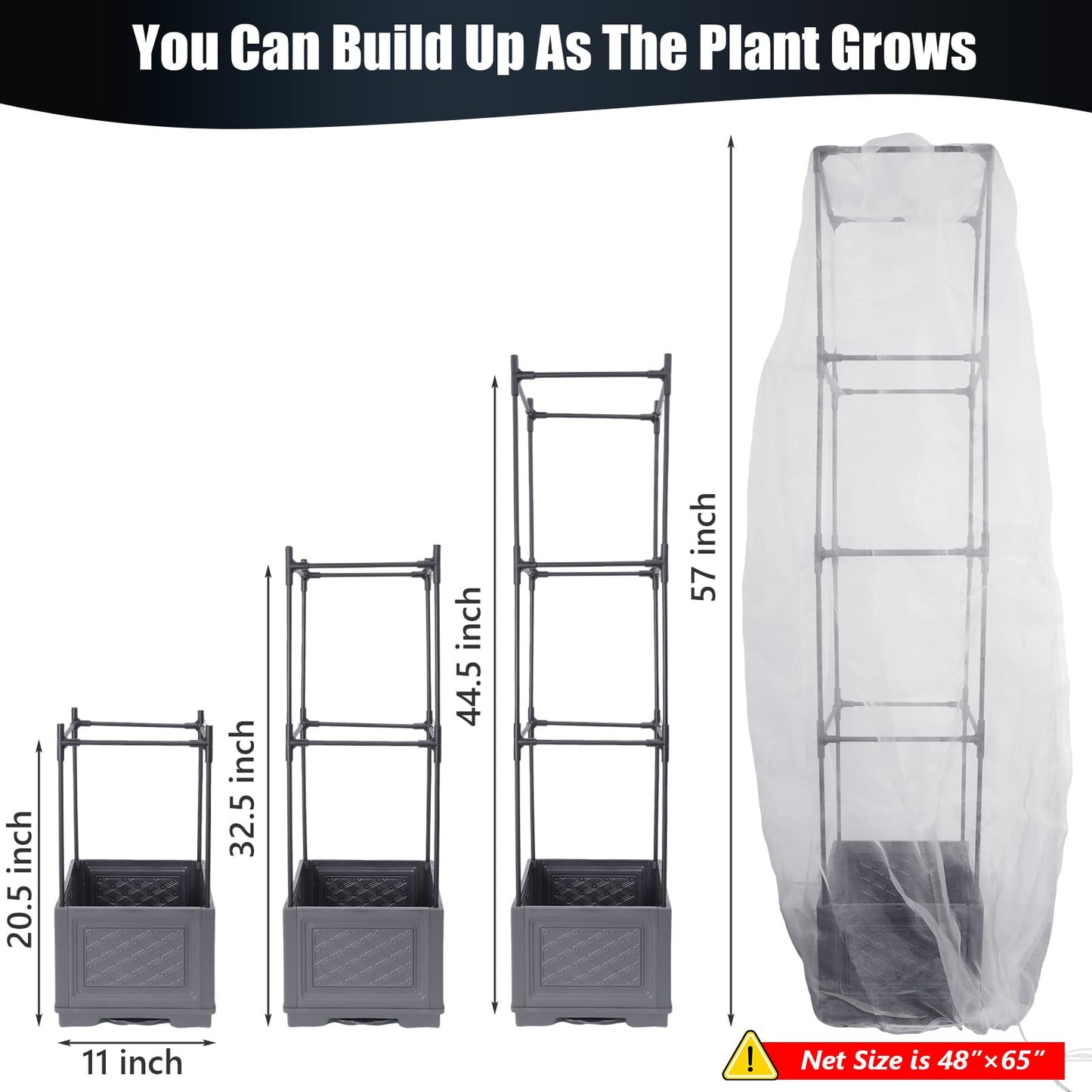 Tomato Planter Pot with Trellis for Patio Deck, 55" Raised Garden Bed Boxes Outdoor Self Watering Tomato Growing Kit Pots for Growing Cherry Tomatoes, Cucumbers, Beans, Peas, Grape vine, Flowers