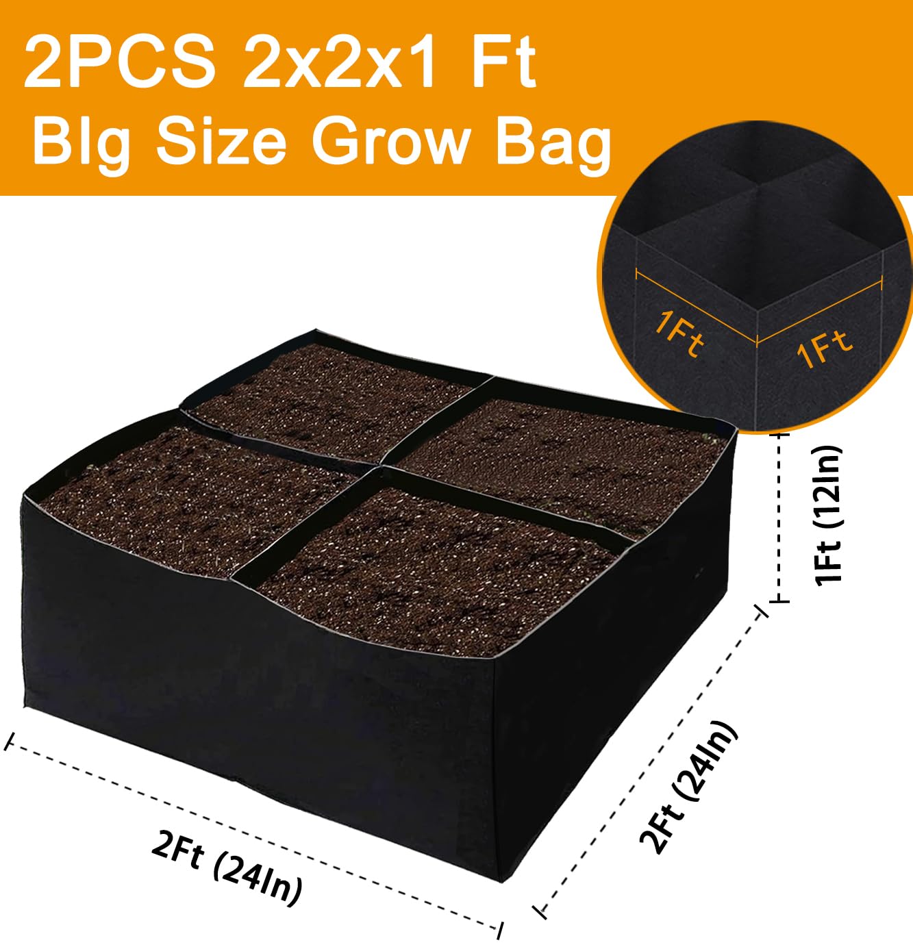 OllarKt 2 PCS Grow Bags, Fabric Raised Garden Bed for Vegetable Herbs Gardening, 28.5 Gallon Fabric Planting Bags Pots Indoor Outdoor, 2x2x1ft