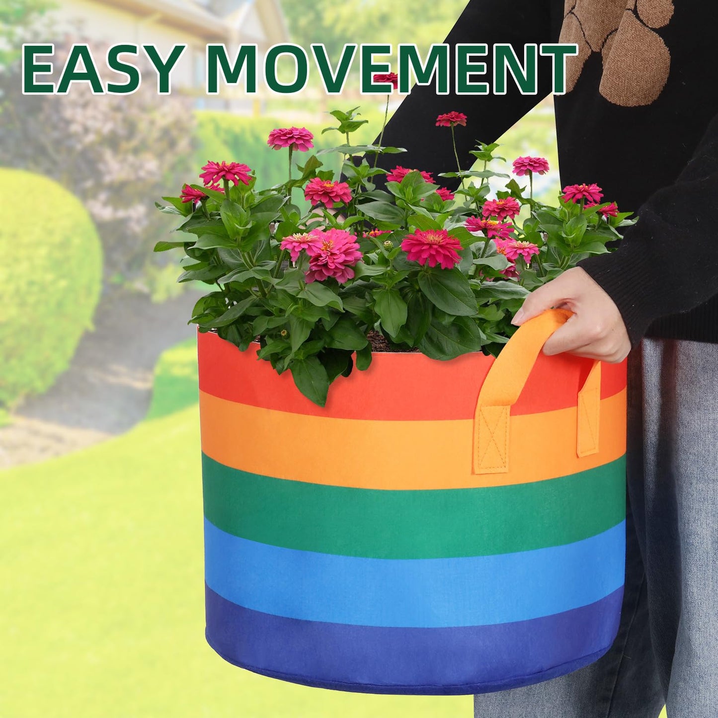 LITLANDSTAR 6 Pack 10 Gallon Grow Bags, Heavy Duty Thickened Colorful Nonwoven Plant Fabric Pots with Handles, Five-Color Tone Garden Plant Bags for Fruits Vegetables Flowers Herb