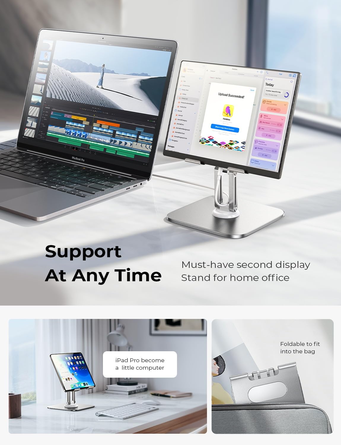 LISEN for iPad Stand Holder Adjustable Tablet Stand for Desk, 2025 for iPad Accessories for Computer Accessories Holder for Desk Kindle Table Mount/Monitor/PS/Switch iPhone 12.9"-4.7" (Sliver)
