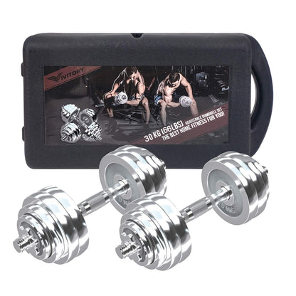 VIVITORY Fitness Dumbbells Set, Adjustable Weight Sets up to 11/22/44/66/110 lbs, with Metal Connecting Rod Used As Barbell, Chromed Weights, Hardcover Gift Box, Home Gym Work Out Training Equipment