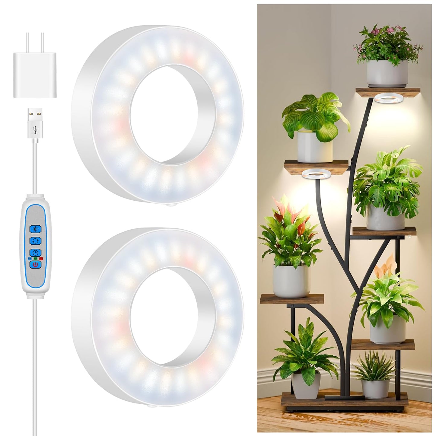 Kullsinss Grow Lights for Indoor Plants, 5000K 96 LEDs Full Spectrum Small Plant Grow Light with 6/12/16H Timer, 3 Color Modes, 3.5" Under Cabinet Grow Lamp for Small Plants, Succulents (2-Head)