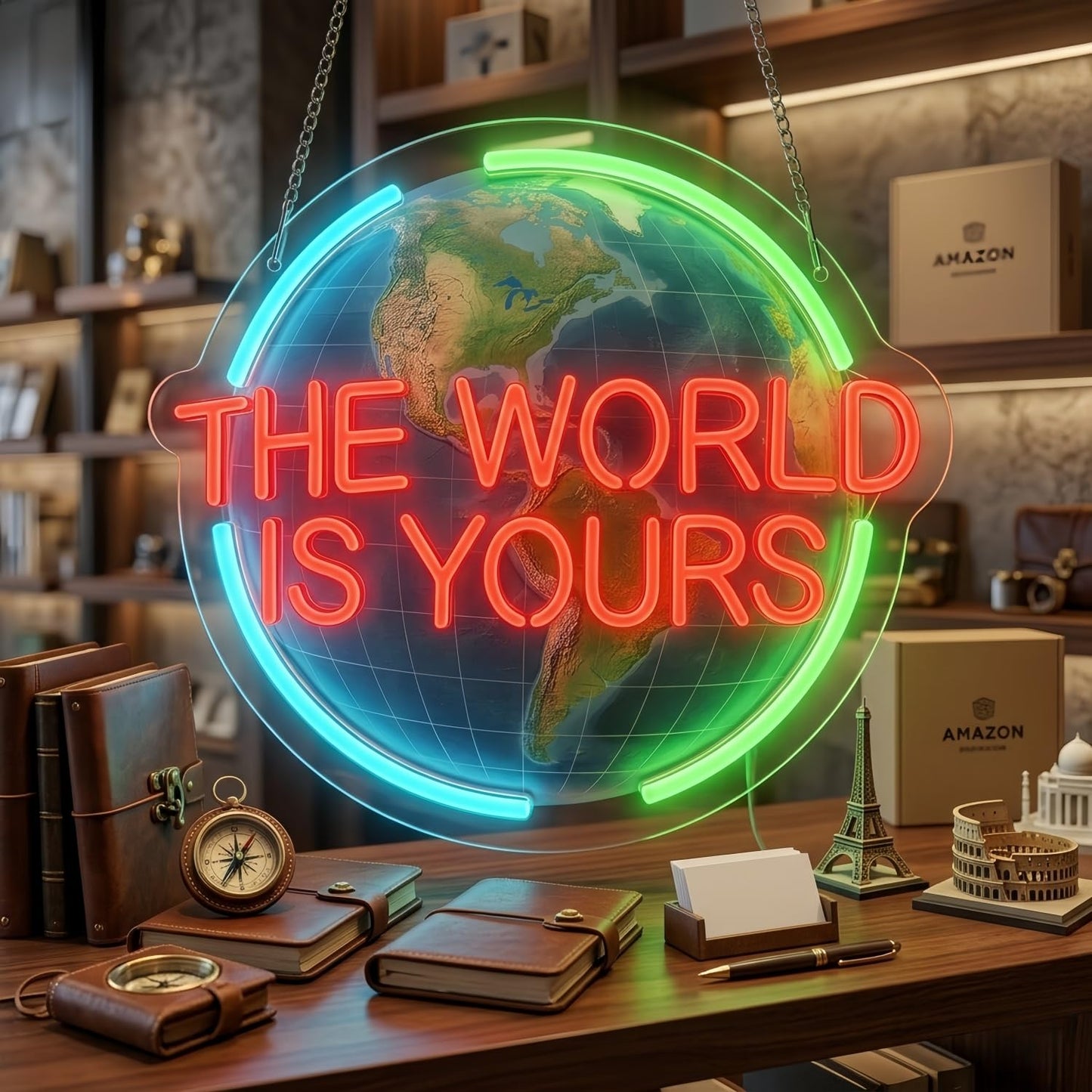 The World Is Yours Neon Sign, LED Wall Sign for Bedroom, Game Room & Bar Decor, Bright Acrylic Neon Sign for Parties, Modern Neon Signs for Wall Decor Men, USB Powered Motivational LED Sign