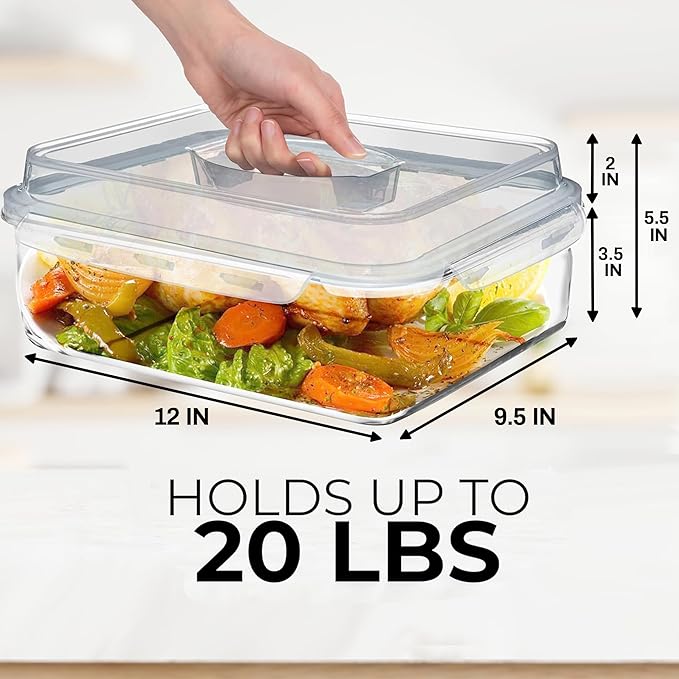4800 ML / 163 oz / 21 Cup LARGE Glass Food Storage Container