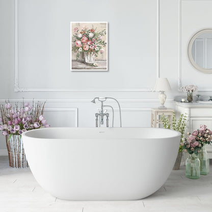 Dazzlewall Vintage Floral Canvas Wall Art Farmhouse Still Life Posters Rustic Pink and White Flower Vase Prints Botanical Oil Painting for Bathroom Bedroom Living Room 12x16in Unframed