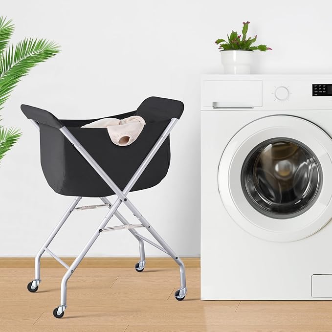 ELYKEN Laundry Cart with Wheels, 32”H Easy Rolling Laundry Hamper with
