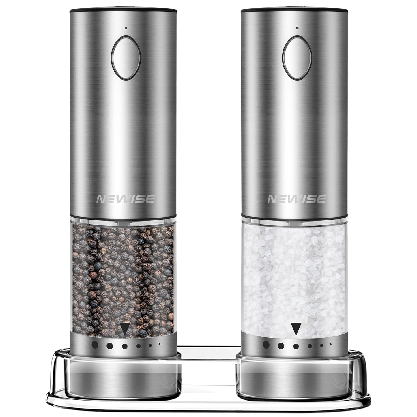 Newise Electric Salt and Pepper Grinder Set - Rechargeable Stainless Steel Salt and Pepper Shakers with LED Lights, Adjustable Coarseness, Large Capacity, Kitchen Appliances Gifts for Women