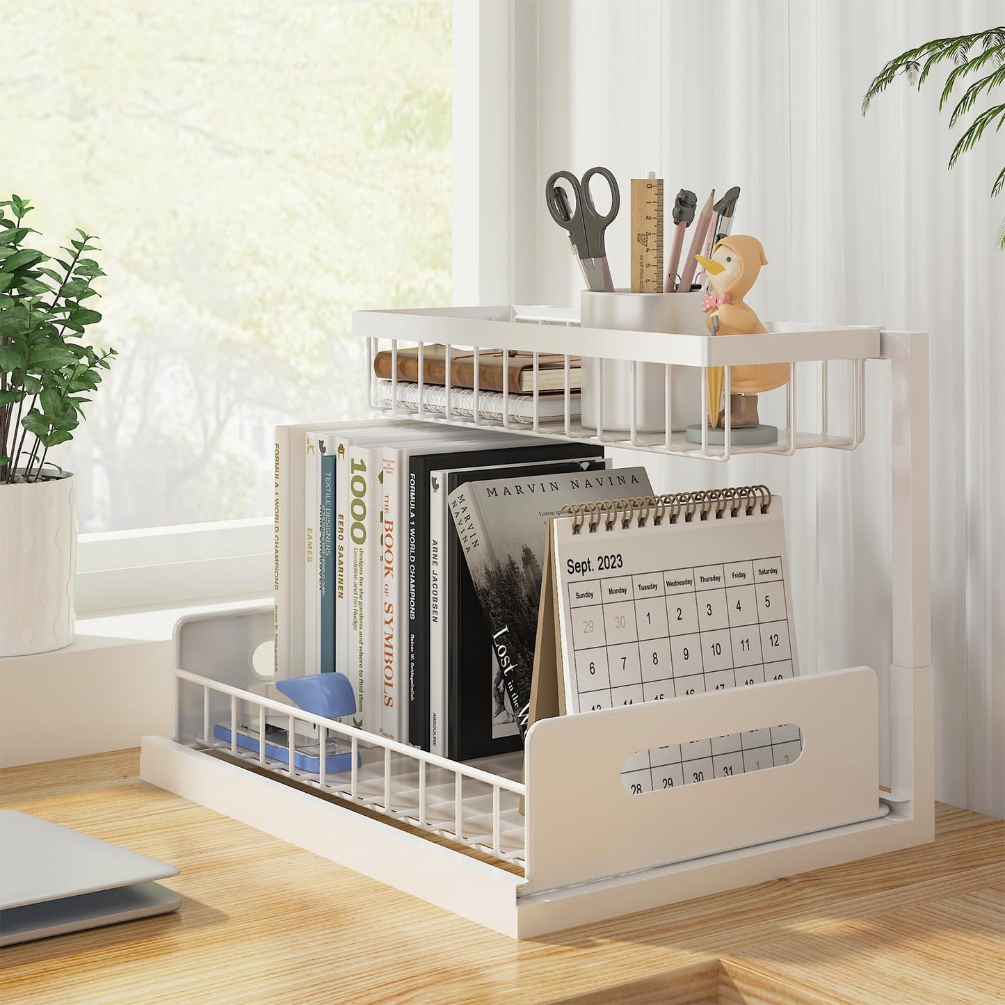 REALINN Under Sink Organizer, Pull Out Cabinet Organizer 2 Tier Slide Out Sink Shelf Cabinet Storage Shelves, Storage for Kitchen Bathroom, White, 2 Pack