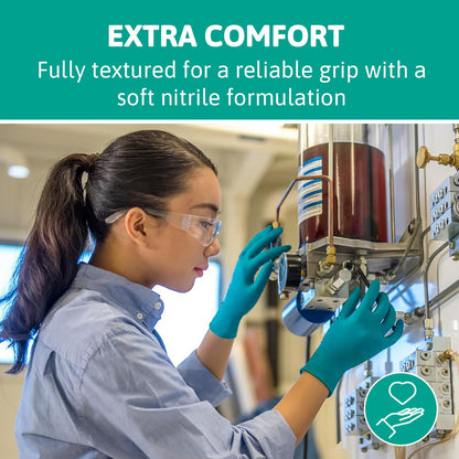 Ansell TouchNTuff 92-600, Nitrile Disposable Gloves, Food Grade Approved, High Protection Chemical Gloves, Latex Free, for Professional Use, Green, Large, 100 Pieces