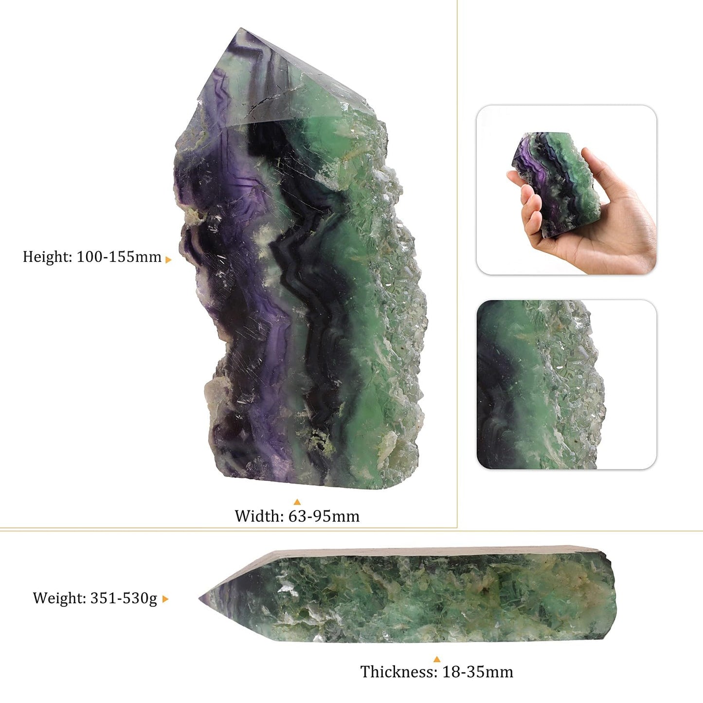 Sportmusies Natural Fluorite Crystal Mineral Specimen Decoration for Home Office, Irregular-Shaped Spiritual Stone Healing Meditation Yoga, 3.93-6.1 inches
