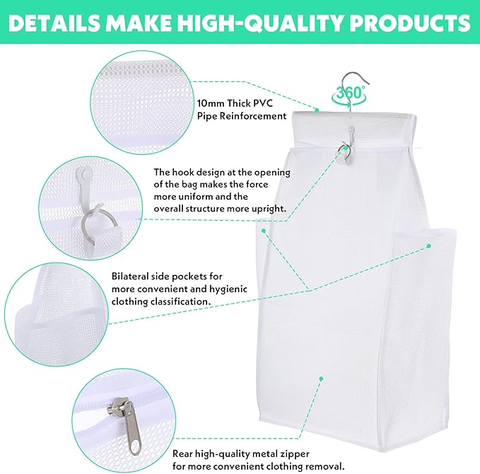 2 Pcs Hanging Collapsible Breathable Mesh Laundry Hamper, Hanging Laundry Bag