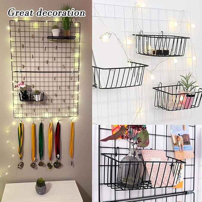 3 Pack Grid Panel Hanging Wire Basket, Storage and Display Basket