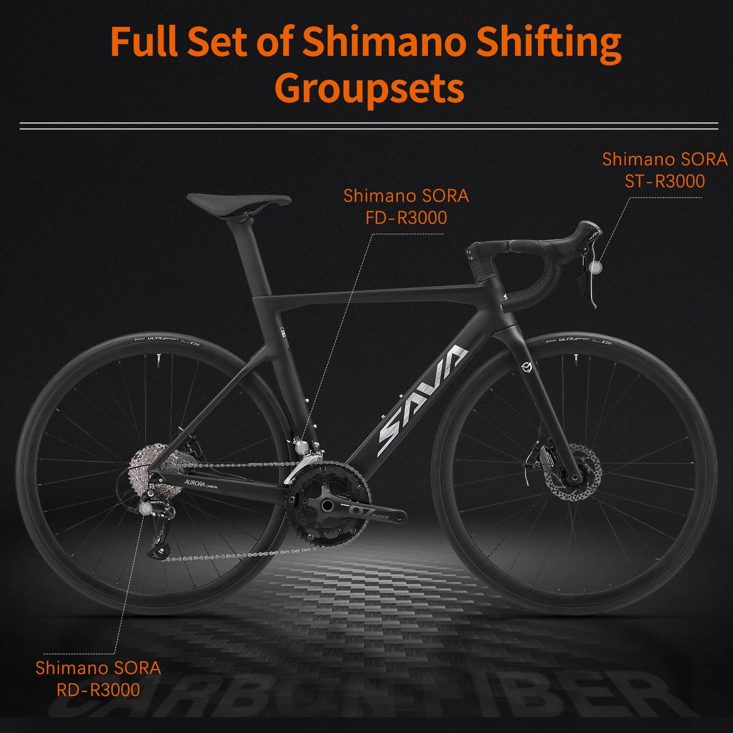 SAVADECK Carbon Disc Road Bike, Integrated Design Racing Bicycle Carbon Frame Carbon Fork with Shimano SORA R3000 Derailleur System 18 Speed Disc Brake Road Bike for Men or Women(Black,56cm)