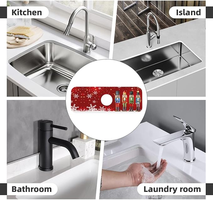 Christmas Snowflake Nutcracker Red 15" X 5.5" Kitchen Sink Splash Guard Faucet