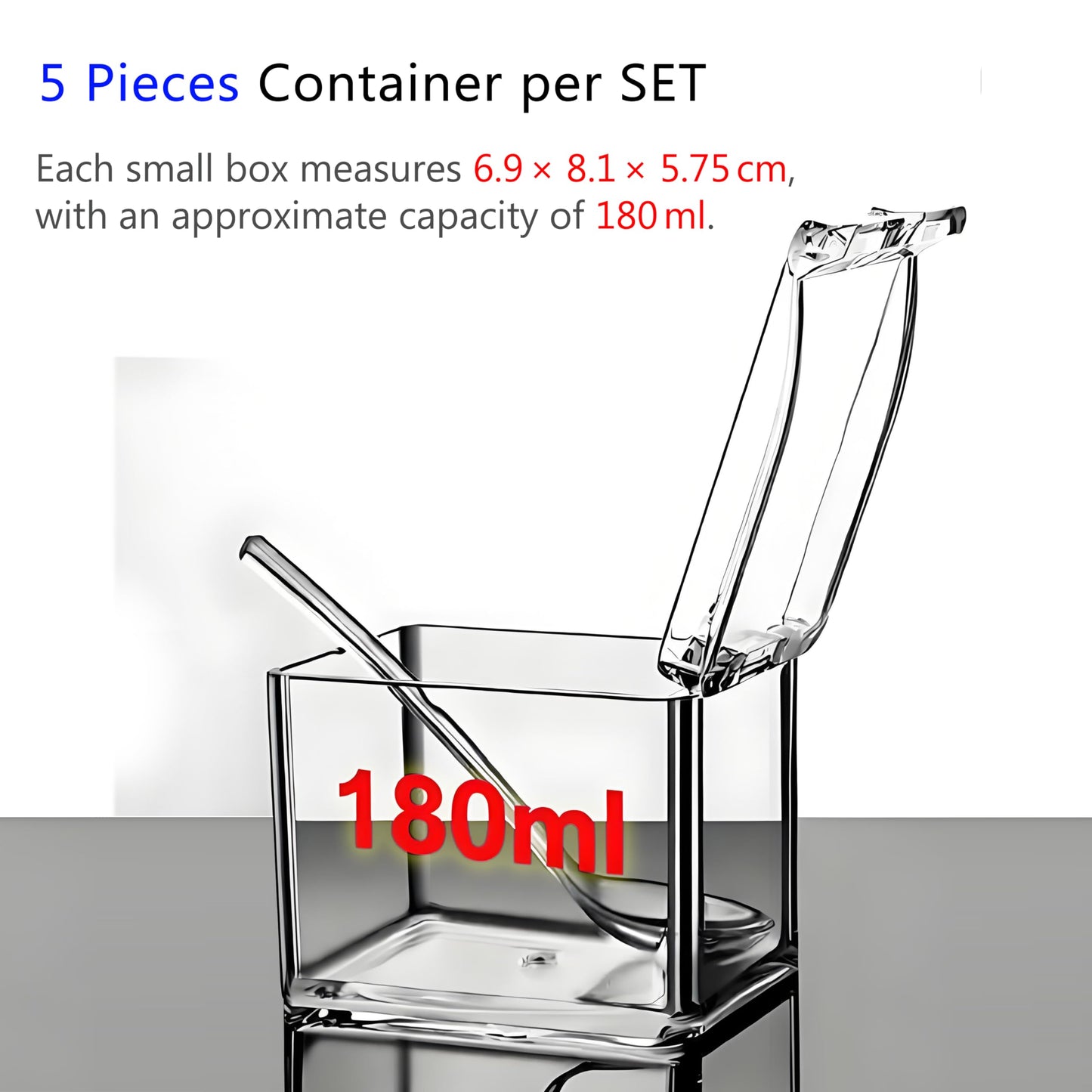 V·RESOURCING Clear Seasoning Box, 5 Pieces Clear Seasoning Storage Container for Spice Salt Sugar Cruet,Condiment Jars with Spoons