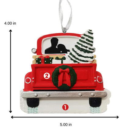 2025 Couple Personalized Christmas Ornament – Custom Ornament Gift for Couples, Newlyweds, Married & Engaged Partners – Engraved Decoration for First Christmas Together (Red Truck Couple)
