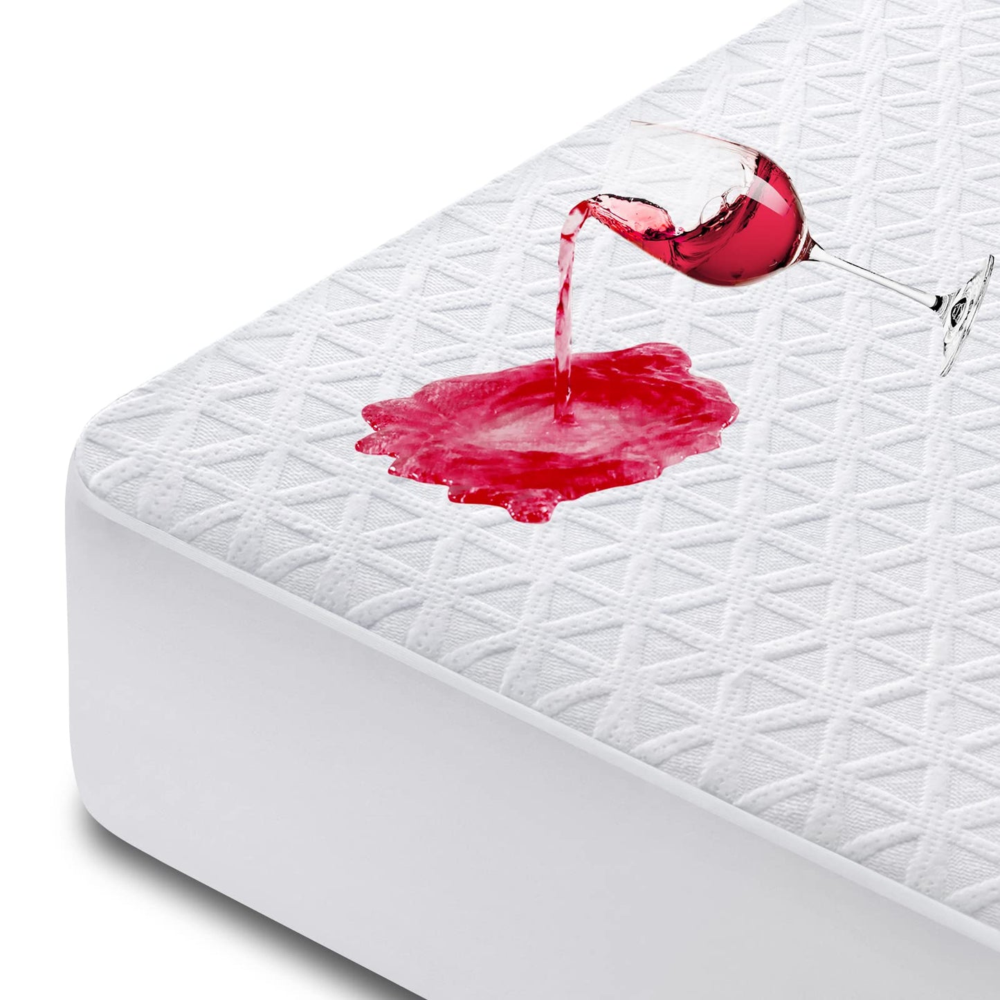 Premium Waterproof Mattress Protector King Size, Breathable Bed Cover 3D Air Fabric Cooling Mattress Pad Cover Smooth Soft Noiseless Washable, 8''-21'' Deep Pocket (White)