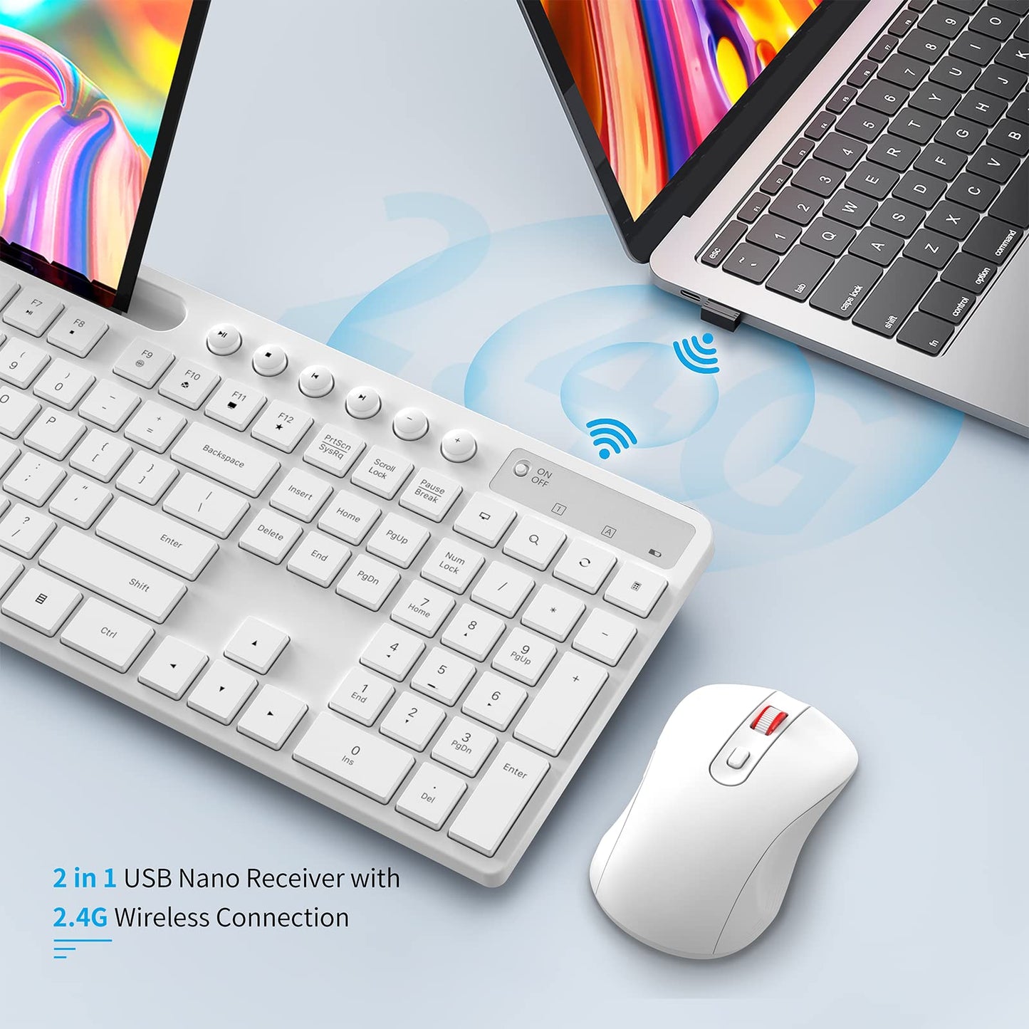 Wireless Keyboard and Mouse Combo, MARVO 2.4G Ergonomic Wireless Computer Keyboard with Phone Tablet Holder, Silent Mouse with 6 Button, Compatible with MacBook, Windows (Black)