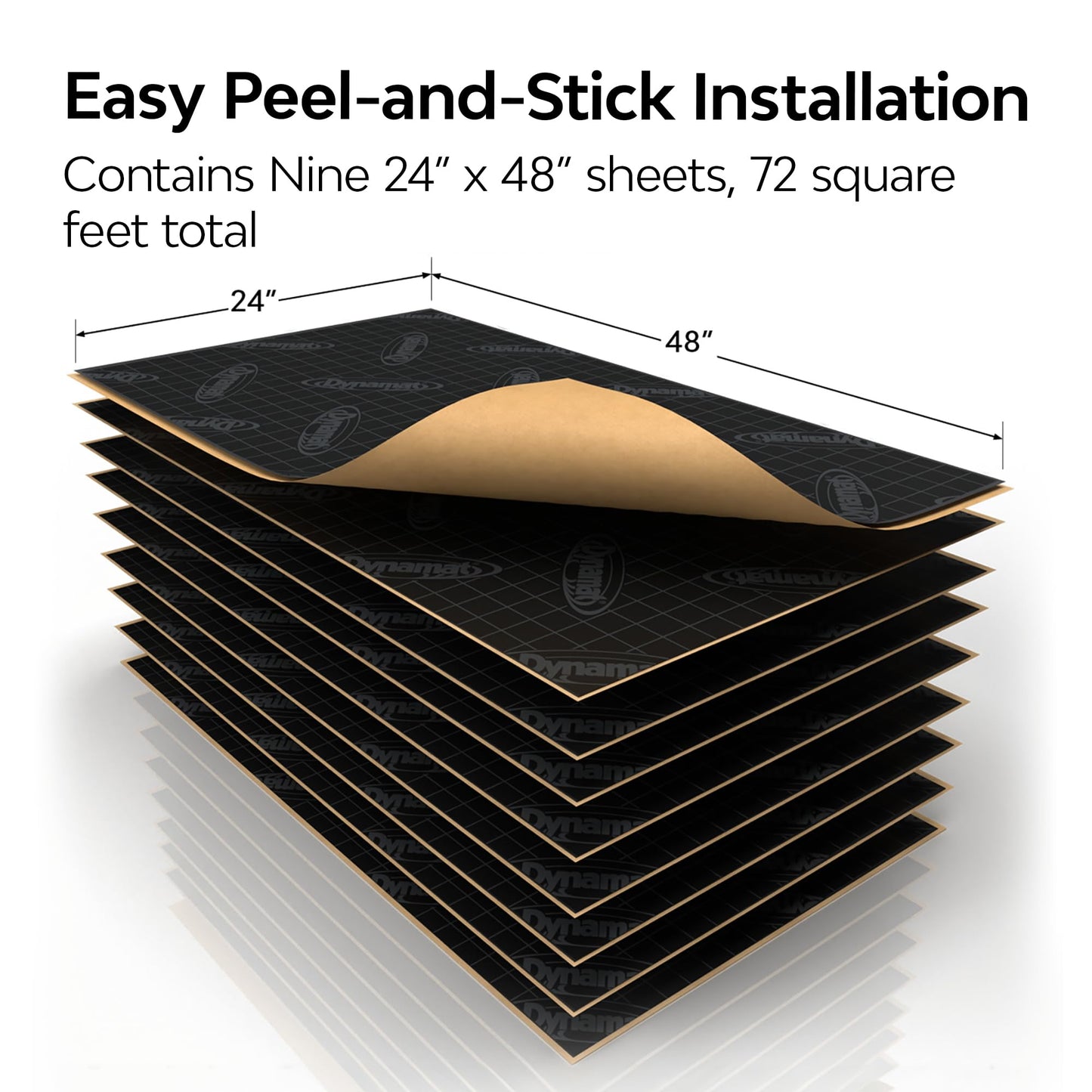 Dynamat Xtreme Sound Deadening Car Insulation Mega Pak 10465 – Noise Dampening for Floor, Doors, Panels, Hood or Trunk – Easy Self Adhesive Install – Made in USA – 9 Sheets 24”x48”, 72 sq ft total