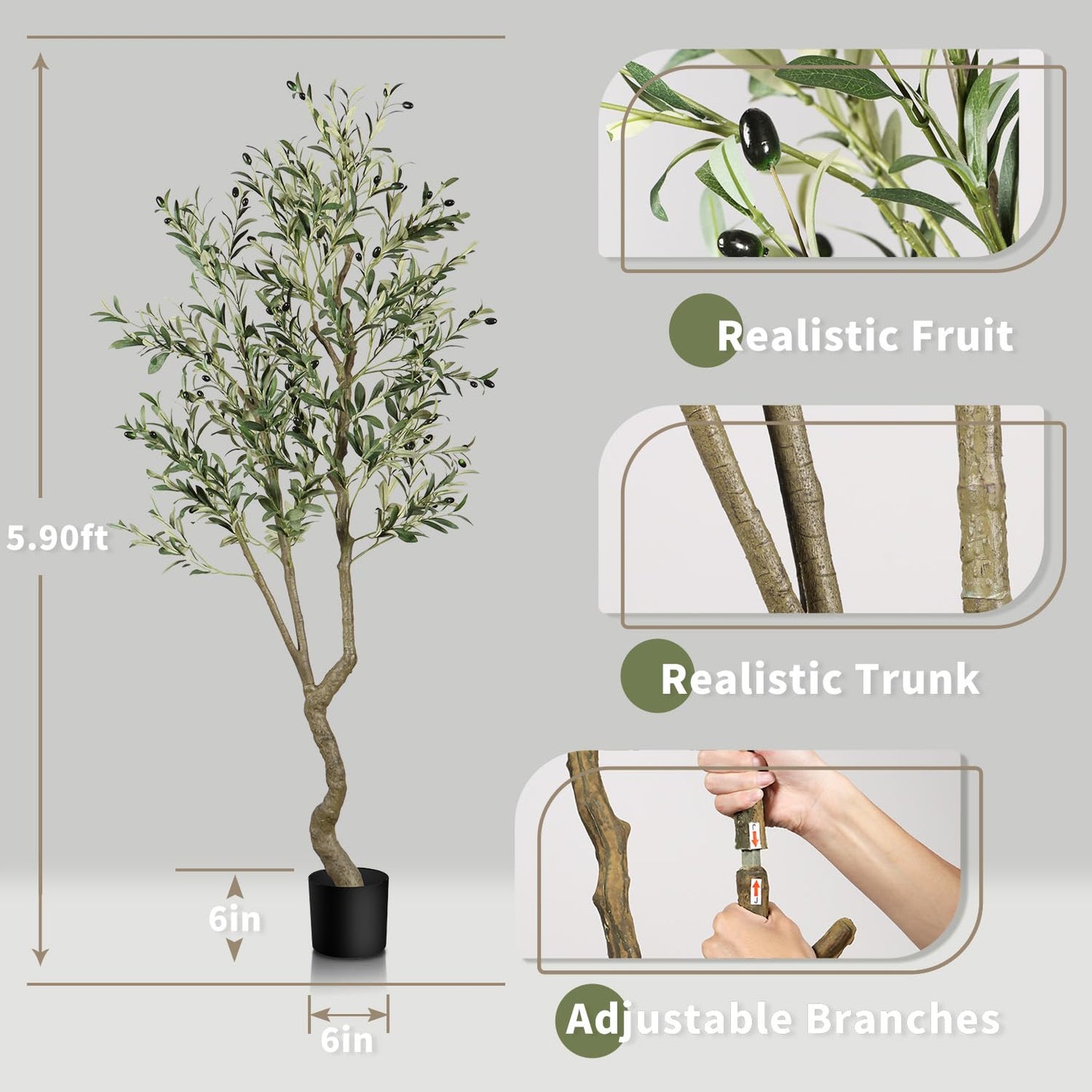 Celestdeco 6.1ft Artificial Olive Tree, Faux Olive Tree with Lifelike Fruits, 72 in Fake Olive Tree with Sturdy Plastic Nursery Pot, Artificial Plants for Office Home Living Room Indoor Outdoor Decor