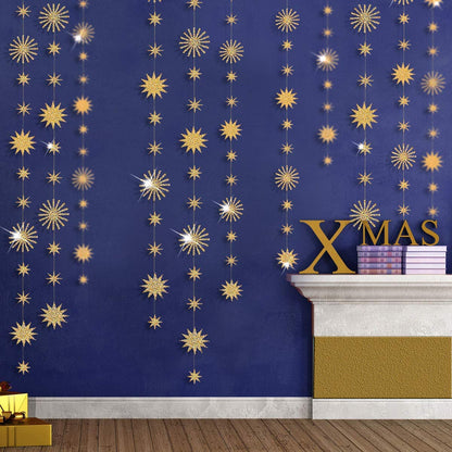 pinkblume Gold Star Party Decorations Kit Sparking Twinkle Star Garland Glitter Paper Streamer Banner for Birthday Wedding Bridal Baby Shower Nursery Kids Room Holiday Showcase Decorations Supplies