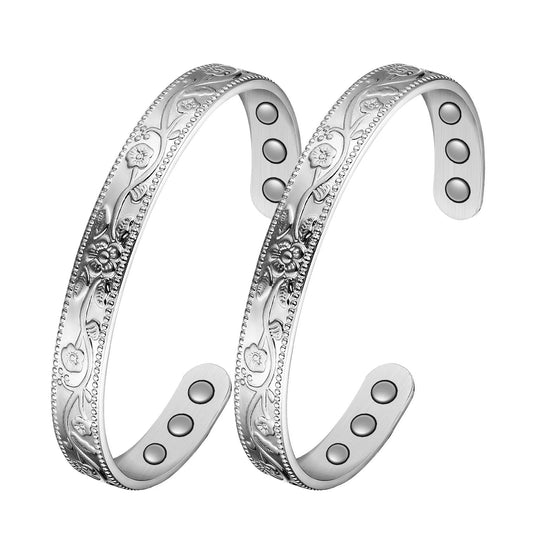Jecanori Copper Bracelets for Women, 2Pcs Healing Magnetic Bracelets for Women, Vintage Flower 99.99% Pure Copper Bracelets with 3500 Gauss Magnets