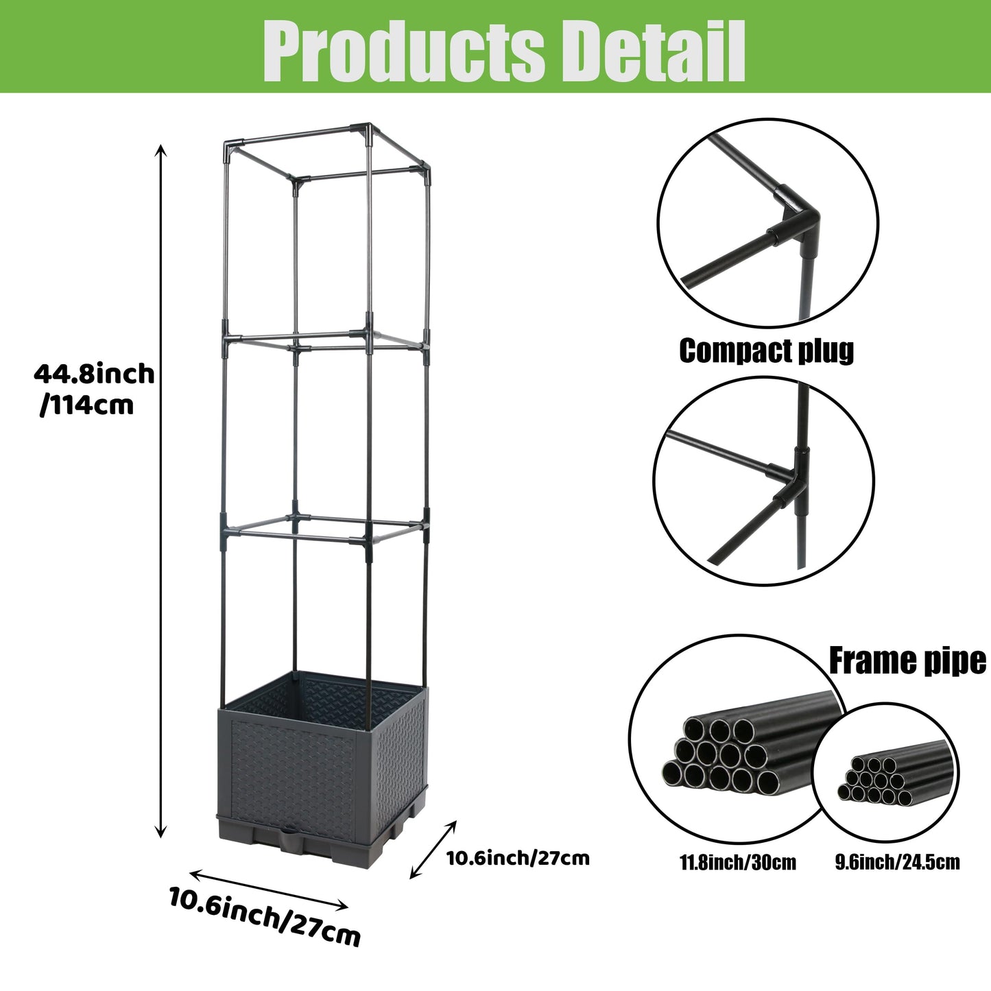 Sunnyglade 2 Pcs Raised Garden Bed Planter Box with Trellis, 44” Tomato Trellis Planter for Various Vine Climbing Plants Vegetables Detachable Frame for Outdoor Indoor Terrace