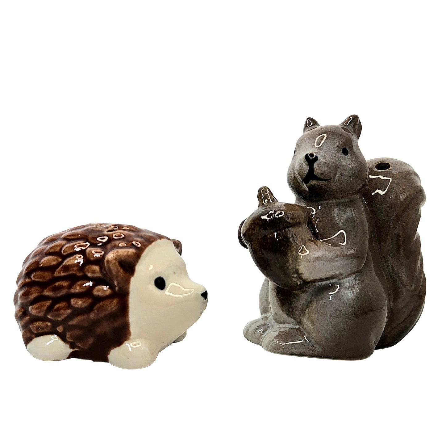 Hedgehog & Squirrel Mini Ceramic Salt & Pepper Shaker Set, 2.5 x 2.5 x 1.25 Inches