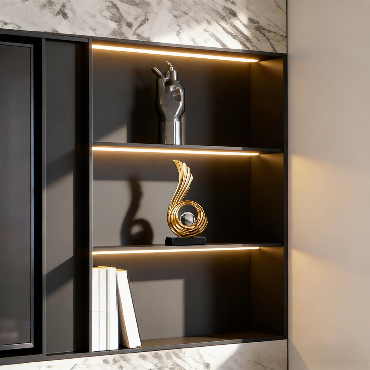 AWNR Gold Abstract Digit Statue Accent Decor, Adornos para Sala Modernos Shelf Decor Aesthetic for Coffee Table, Modern Home, TV Stand, Men's Bedroom, Coffee Table, Console Table (Abstract 6)