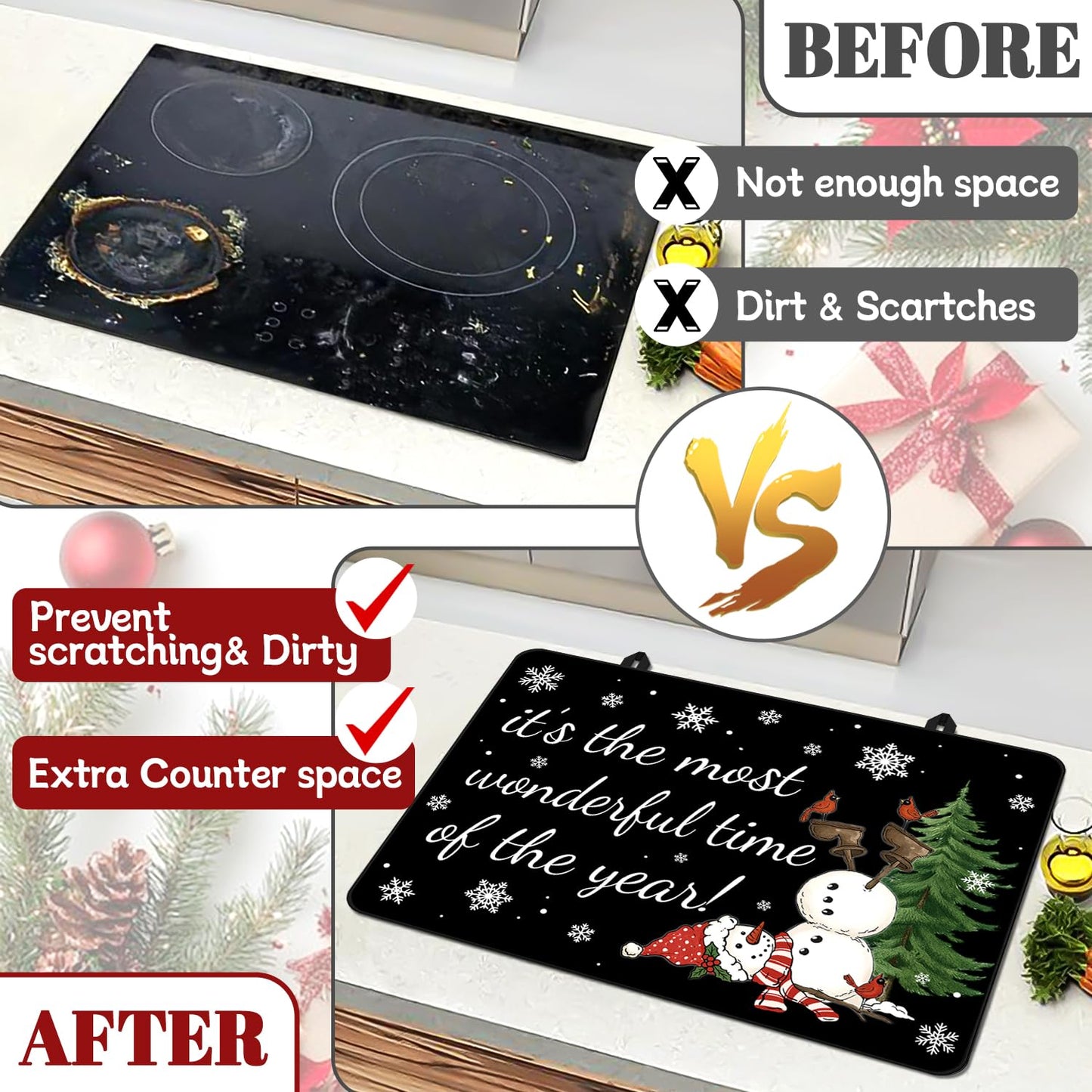 Christmas Stove Top Cover for Electric Stove, Snowman Range Cover, 28x20 inch Snowflake Stove Top Cover, Winter Holiday Stove Range Covers, Heat Resistant Cooktop Cover, Decor for Kitchen Home